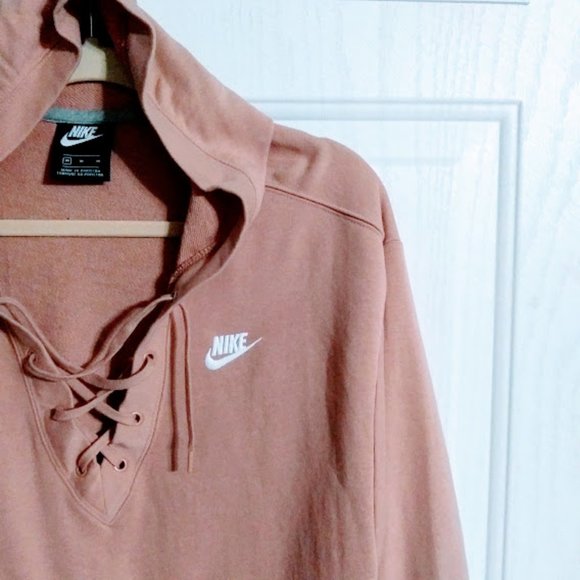 NIKE HOODIE PULLOVER*LIGHTWEIGHT*LACED V NECK*WOMEN SIZE M*DUSTY ROSE COLOR* - Picture 3 of 7